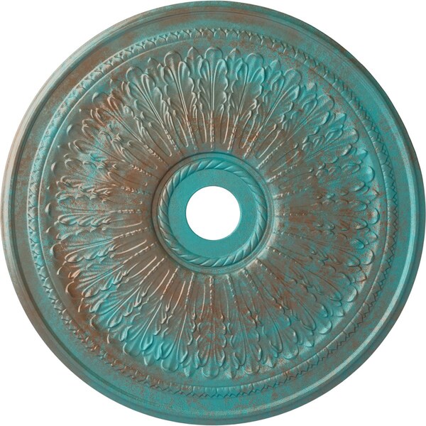 Ekena Millwork Oakleaf Ceiling Medallion (Canopies up to 6 1/4"), 29 1/8"OD x 3 5/8"ID x 1"P, Copper Green Patina CM29OACGS - main